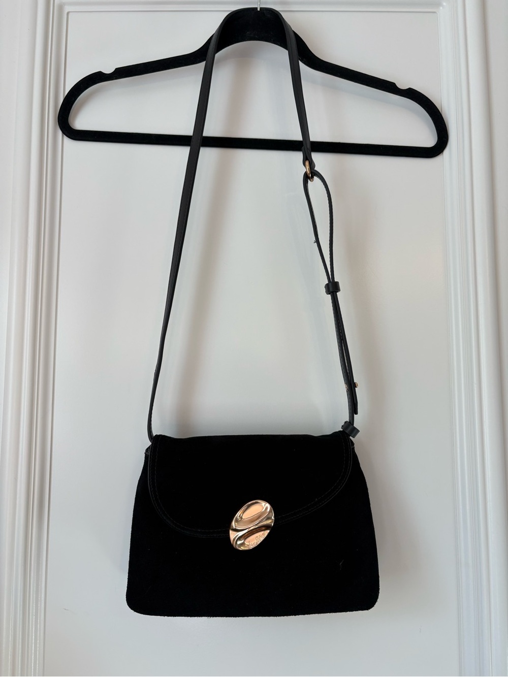Sam Edelman Black Suede Convertible Crossbody Clutch Gold Hardware NWOT